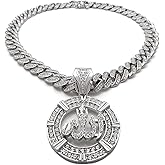 Hip Hop ALLAH Muslim Pendant & 12mm 18" Iced Box Lock Miami Cuban Chain Necklace