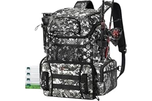 Piscifun Fishing Tackle Backpack with Rod Holders & 4 Tackle Boxes, 42L Outdoor Fishing Bag with Waterproof Rain Cover
