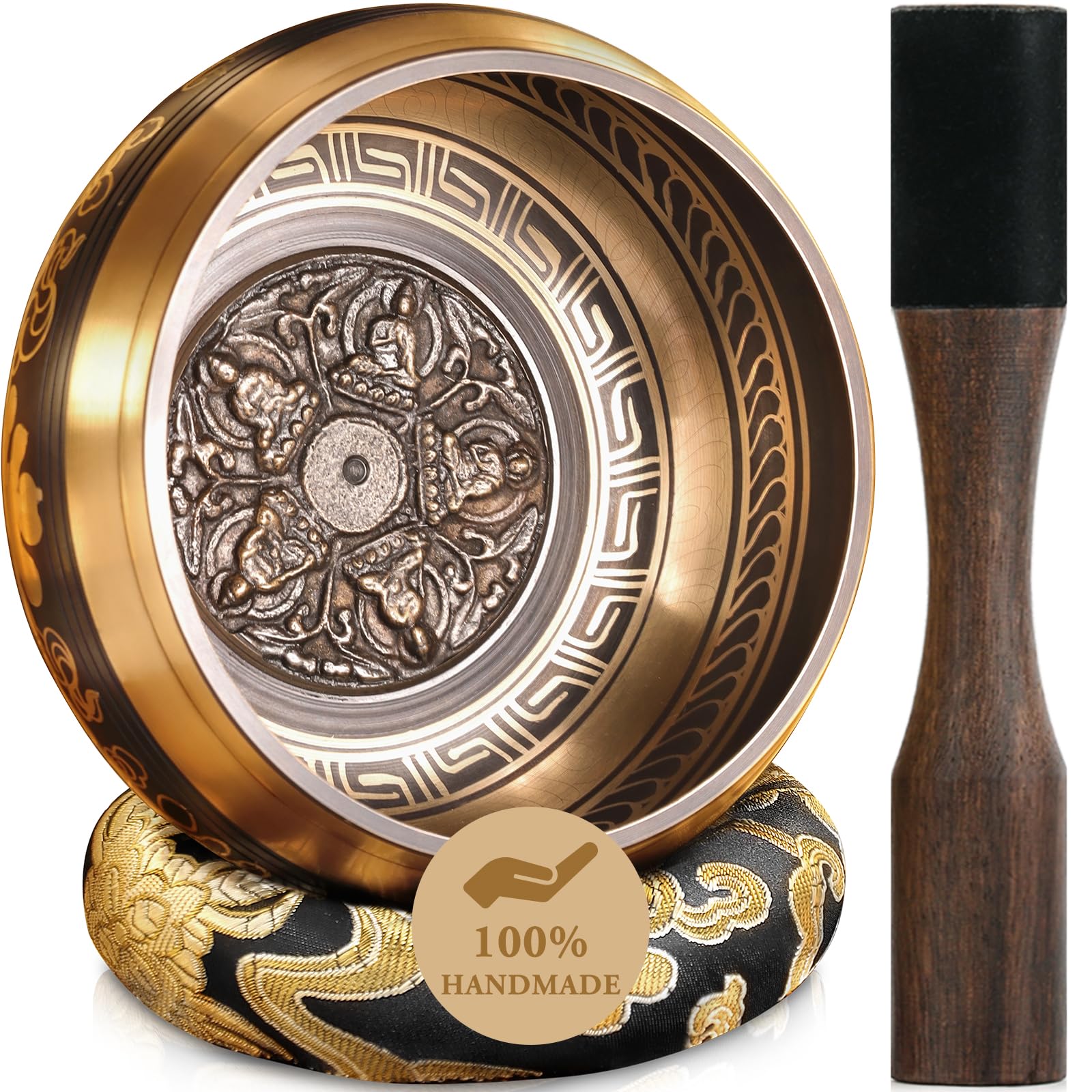 Tibetan Singing Bowls Set Authentic - Handmade in Nepal Sound Bowl for Yoga, Chakra, Meditation, Stress Relief Tool, Meditation Accessories and Unique Gifts for Women, Men Image