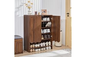 Shoe Storage Cabinet with Scalloped Doors, 5-Tier Wooden Shoe Cabinet with Adjustable Shelves, Shoes Rack Storage Organizer f