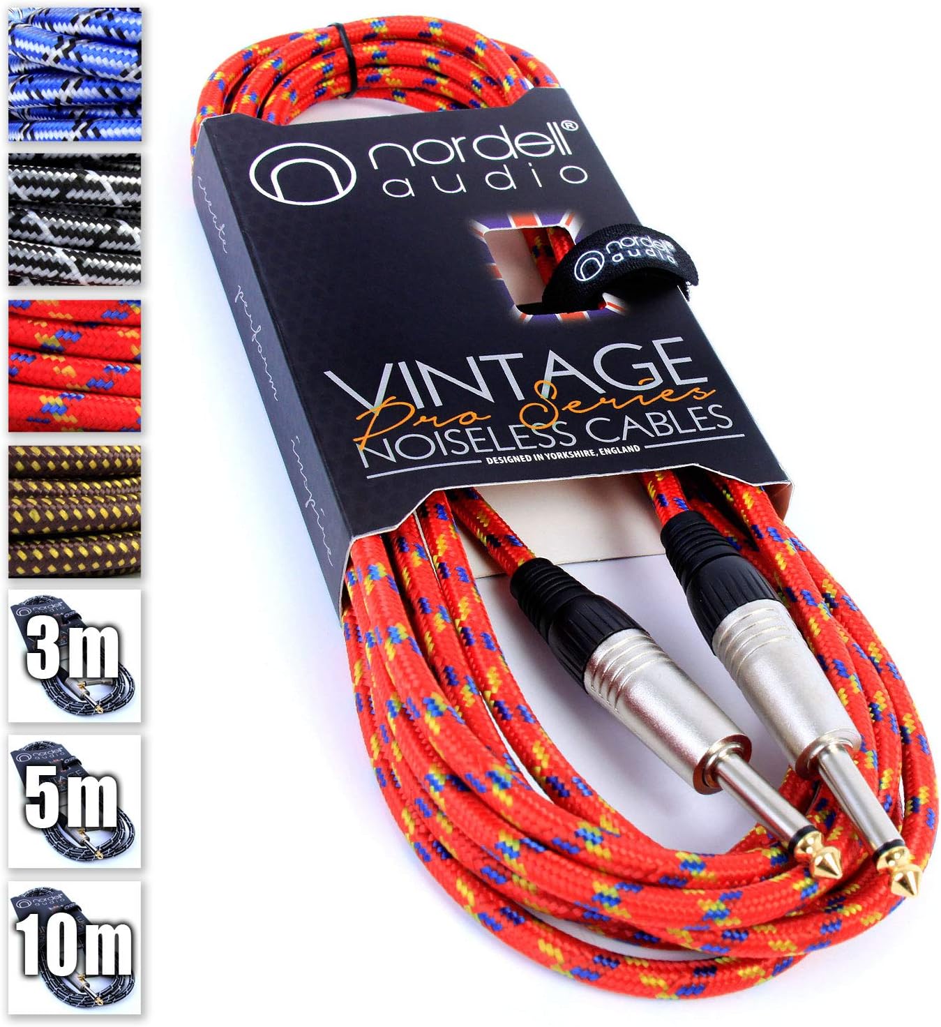 Premium Braided Guitar Cable 5m / 15ft Mono 1/4 inch Jack Lead for