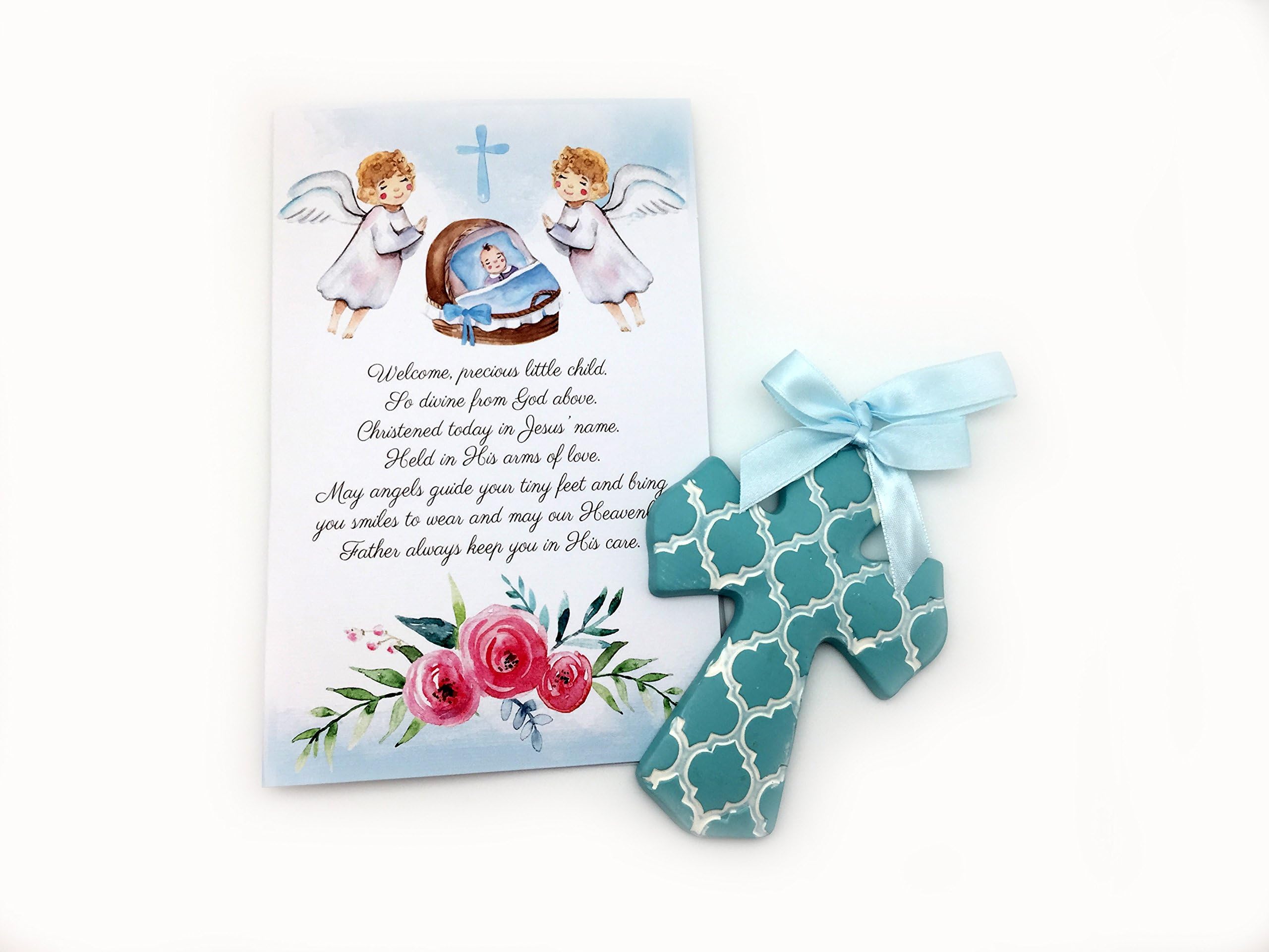 Christening Gifts For Boys Gift Set Blue Cross for Baby Boys and Baptism Prayer Card for Boys Great Baptism Gifts for Boys from Godmother