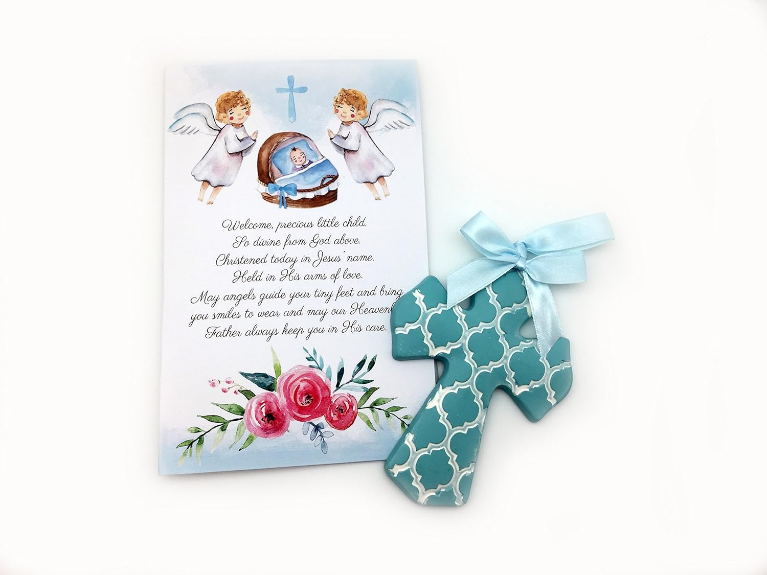 Christening Gifts For Boys Gift Set Blue Cross For Baby Boys And Baptism Prayer Card For Boys Great Baptism Gifts For Girls From Godmother Amazon In Home Kitchen