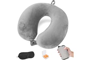 Cirorld Inflatable Travel Pillow for Airplanes, Compact Travel Neck Pillow with Eye Mask and Earplugs, Lightweight Neck Suppo
