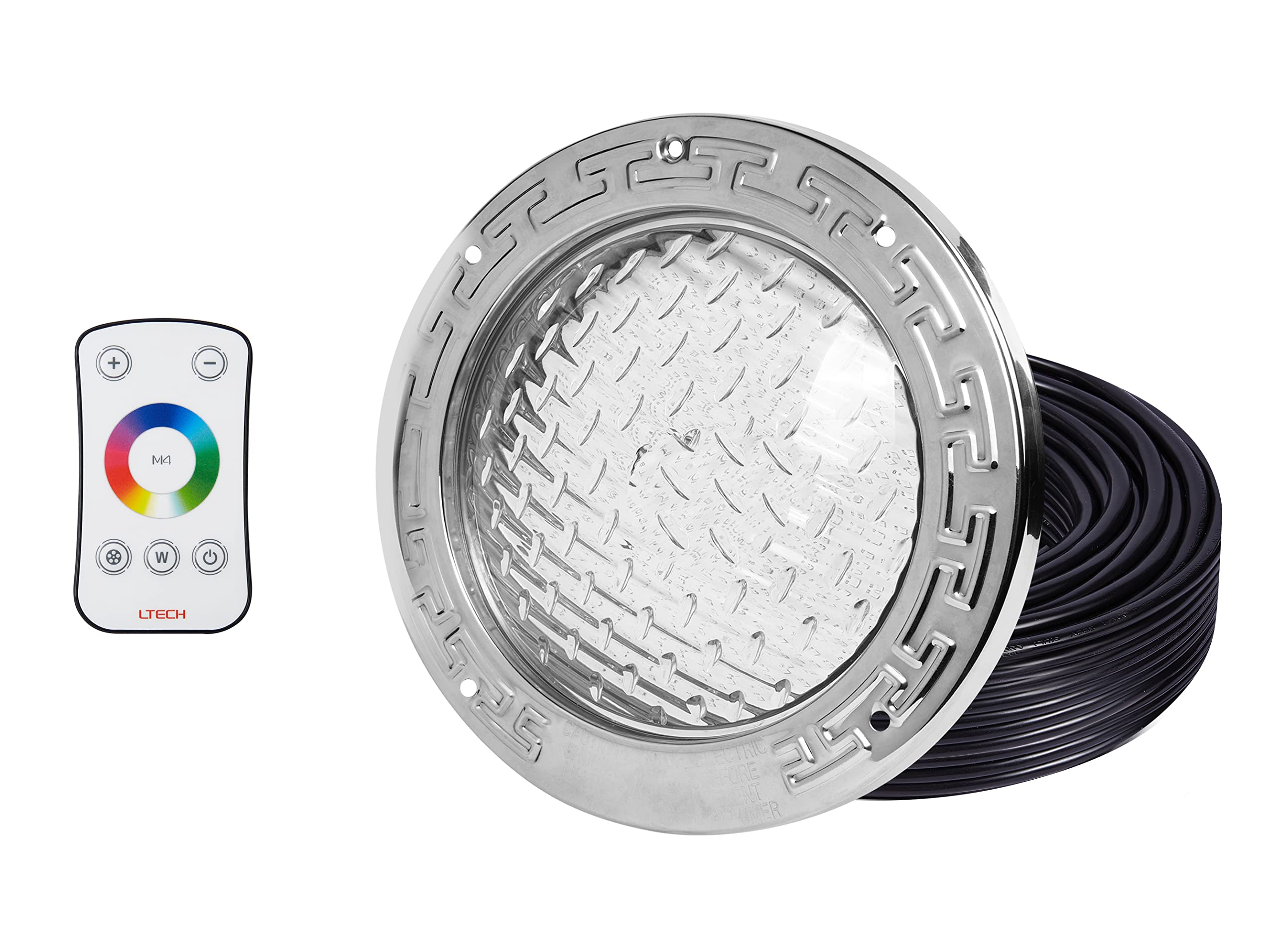 Photo 1 of HQUA PN01DC 120V AC Remote Control LED RGBW Color Change Inground Pool Light, 10 Inch 50W with 100 Feet Cord, UL Listed Transformer Included, Fit for 10" Large Wet Niches.
