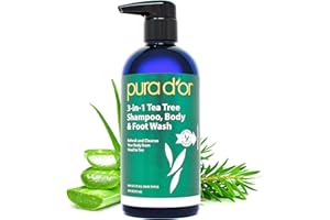 PURA D'OR 16 Oz 3-in-1 Tea Tree Shampoo, Body & Foot Wash, Shampoo - Total Body Care - Foot Odor & Daily Hygiene, Cleansing Routine, Post-Workout Refreshment - Soothes, Invigorates, Nourishes