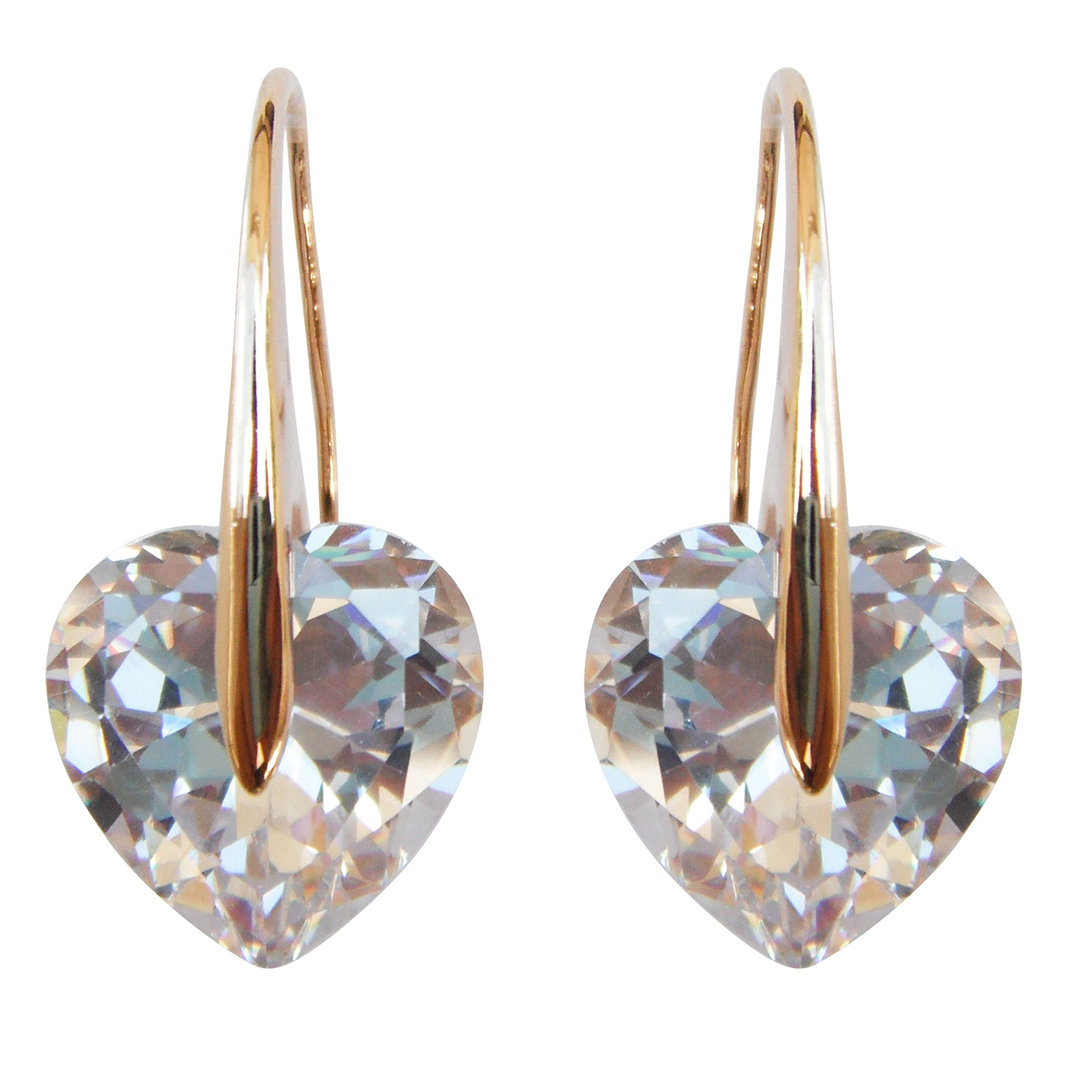 Navachi 18k Yellow Gold Plated Clear Heart Zircon Crystal Dangle Drop Az1223e Earrings