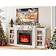 Naice 72" Electric Fireplace with Mantel and Cabinets, Fireplace TV Stand for Living Room Bedroom, Stacked Stone Surround and Remote Control 3D Realistic Flame, White