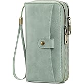 GAEKEAO Womens Wallet Large Capacity Double Zipper Ladies Card Phone Holder RFID Blocking Leather Clutch Wristlet Grip Strap