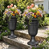 Diyfire 24" Tall Urn Planters for Outdoor Plants, Urns and Pedestal, Black | Resin HDPE Weather-Resistant Material, Vintage Trophy Design Outdoor Planters with Drainage Holes, Flower Pot/Vase/Porch Door