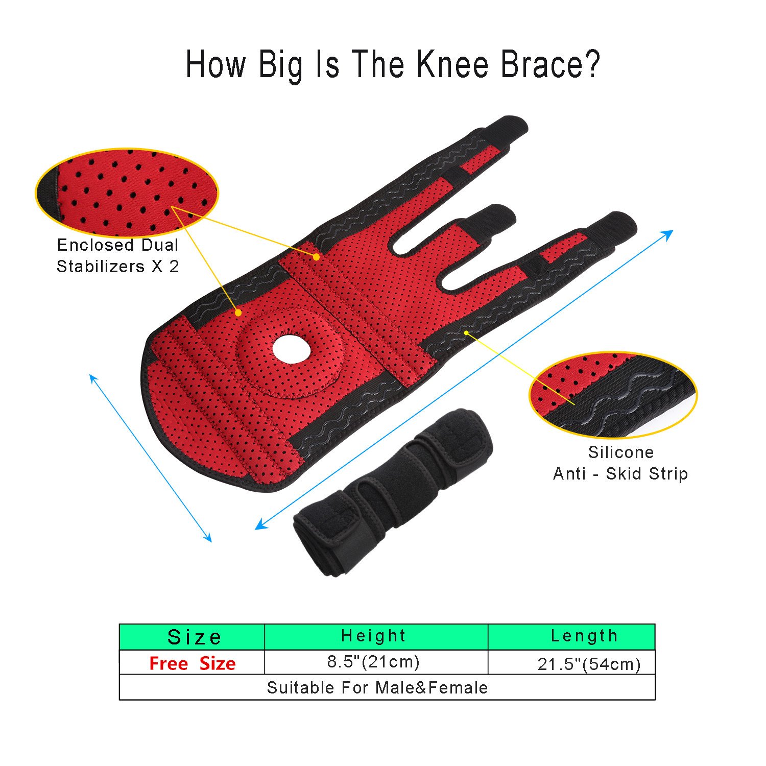 Knee Brace, Support Sleeve for Arthritis, Running, Biking, Basketball, Meniscus Tear Injury Recovery, Sports Exercise - Open Patella Protector Wrap,Relieves Pain, Breathable & Adjustable Size - Single