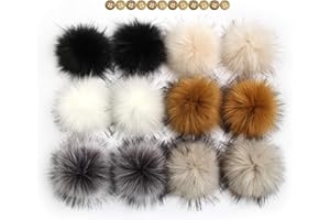 FURLING POMPOMS Fluffy Faux Raccoon Fur Pompoms - 12pcs Handmade Hairy Ball Fits for Knitted Hats Scarves Shawls Key Chain Accessories 5.5 Inches (Popular Mixed)