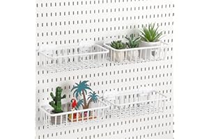 Maxdot 4 Pcs Pegboard Baskets with Hook, Compatible with IKEA Skadis Peg Board, Wall Bins and Baskets Storage Box Containers Accessories for Home Garage Office, 11 x 5 x 3 Inches (White)