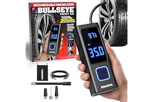 Pocket AIR Car Tire Inflator Portable Air Compressor by Bullseye Pro, 4000MAH Air Compressor Tire Inflator, Compresseur a Air