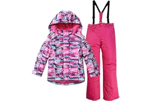 LUCKYLUAN Girls Boys 2 Piece Windproof Snowsuit Insulated Ski Jackets and Snow Pants Set