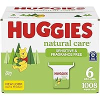 Baby Wipes, Huggies Natural Care Sensitive, UNSCENTED, Hypoallergenic, 6 Refill Packs, 1008 Count (Pack of 1)