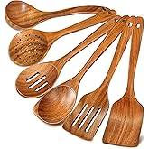 Wooden Spoons for Cooking, Natural Premium 6 Piece Teak Wooden Cooking Utensils Set, Large Heat Resistant Wooden Spoons and Wooden Spatulas for Nonstick Cookware Cooking Gifts