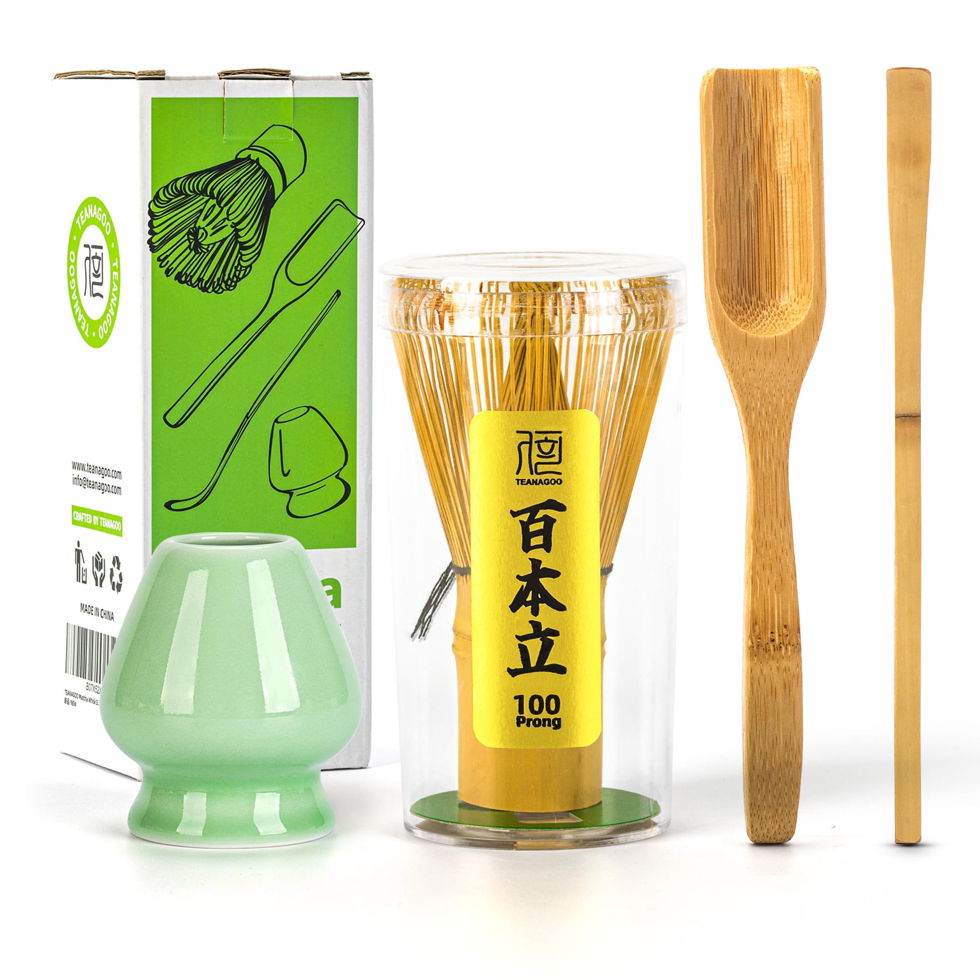 TEANAGOO Matcha Set, Bamboo Whisk (Chasen), Green Celadon Whisk Holder, Traditional Bamboo Scoop (Chashaku), Perfect for Matcha Latte & Traditional Ceremonies | The Ultimate Gift for Matcha Lovers