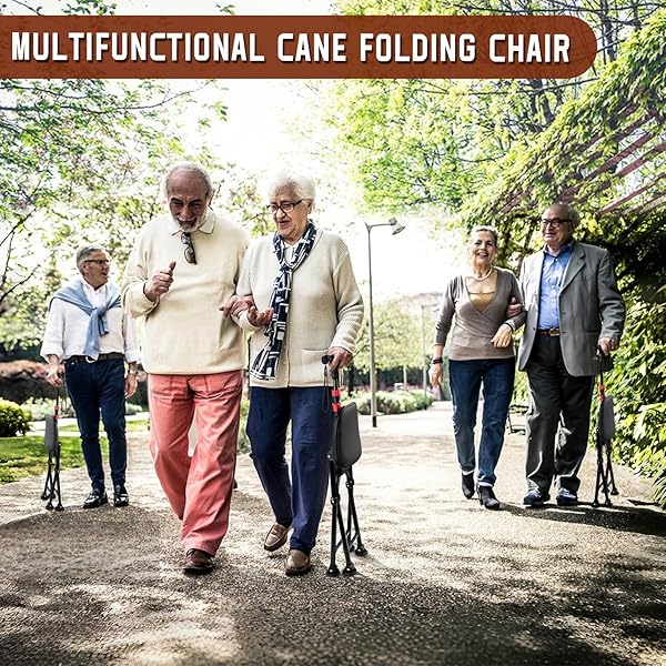 HZZEDNG HOLD 400 LBS FOLDING CANES WITH SEAT, ALLOWS DURABILITY WHILE WALKING AND CONVENIENCE FOR SITTING, ALUMINUM PORTABLE ANTI-SLIP CANE SEAT, HEIGHT-ADJUSTABLE WALKING CANE(SEAT HEIGHT 21.65 IN)