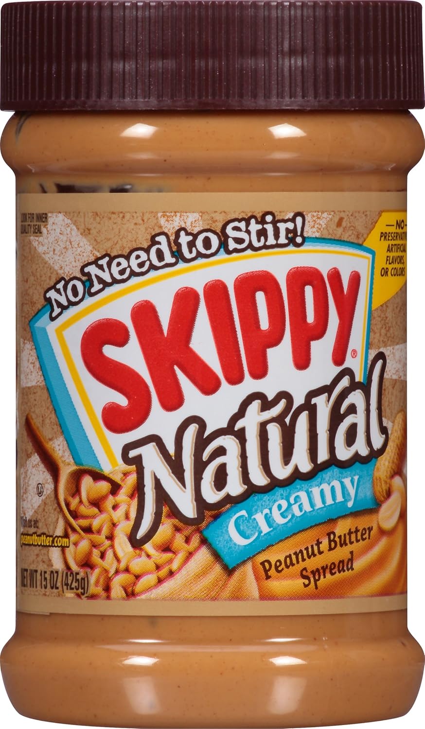 Skippy Peanut Butter, Natural Creamy, 15Ounce Jars (Pack of 6) by