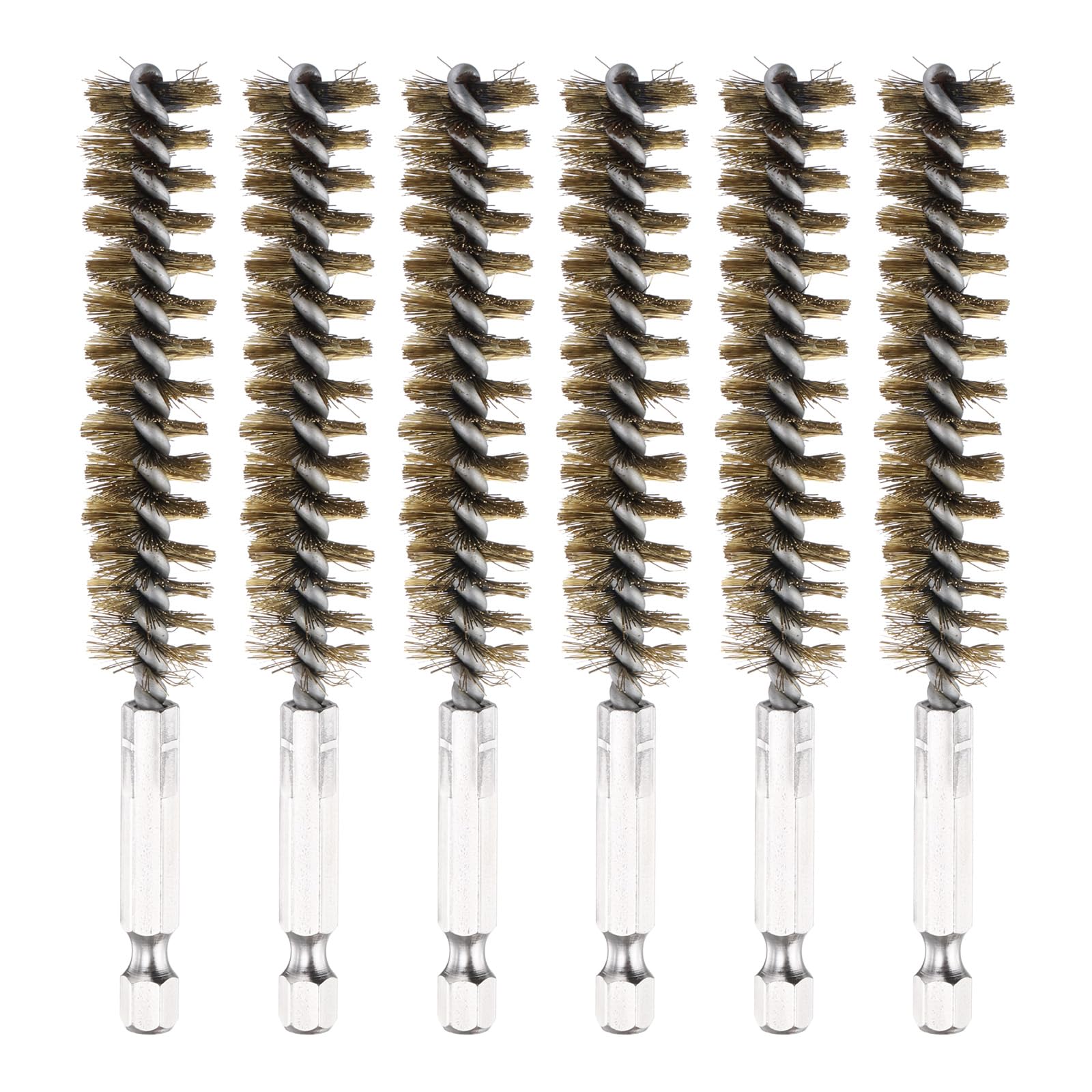 PATIKIL 15mm Dia Bore Brush, 6Pcs Brass Twisted Wire Cleaning Brush Pipe Cleaner with 1/4 Inch Hex Shank for Tubes, Ports, Bearings, Drill Driver, Brass Tone