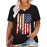 Plus Size American Flag Shirts Women Patriotic Shirts USA Flag Graphic T-Shirt 4th of July Tee Tops