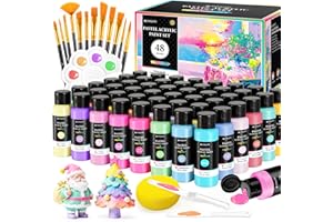 POPYOLA 64 PCS Pastel Acrylic Paint Set with 12 Brushes, 2 Knives & Palette, 48 Colors (2oz/60ml) Art Craft Paint for Adults Kids Artists Beginners, Canvas Ceramic Rocks Wood Painting Kit Art Supplies