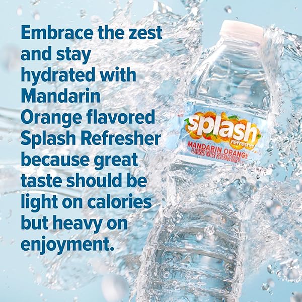 SPLASH REFRESHER FLAVORED WATER BOTTLES, MANDARIN ORANGE FLAVOR – 6-PACK, 16.9 FL OZ – REFRESHING FLAVORED BOTTLED WATER WITH ELECTROLYTES – ZERO SUGAR & ZERO CALORIES