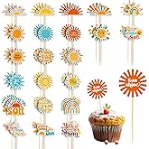 46pcs Here Comes The Sun Cupcake Toppers, 23 Patterns Sunshine Cupcake Toppers Single-Sided Printing Here Comes The Son Cake Toppers for Sun Themed Birthday Party Baby Shower Party Decoration
