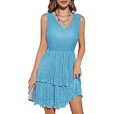 Dressystar Womens Glitter Short Cocktail Dress V Neck A Line Sleeveless Tiered Ruffle Sparkly Mini Swing Prom Dresses