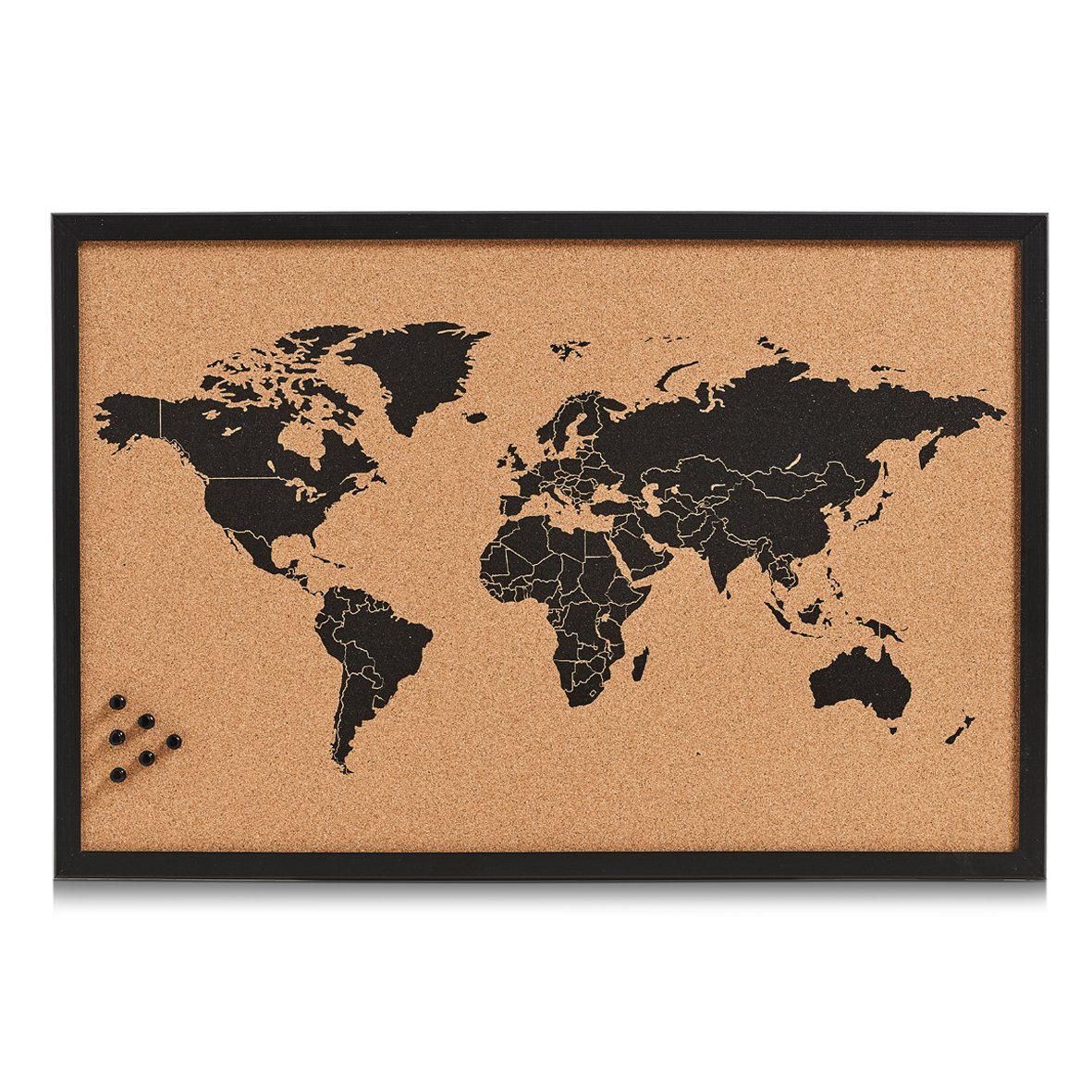 Zeller "World" Pin Board, Black, 60 x 40 cm