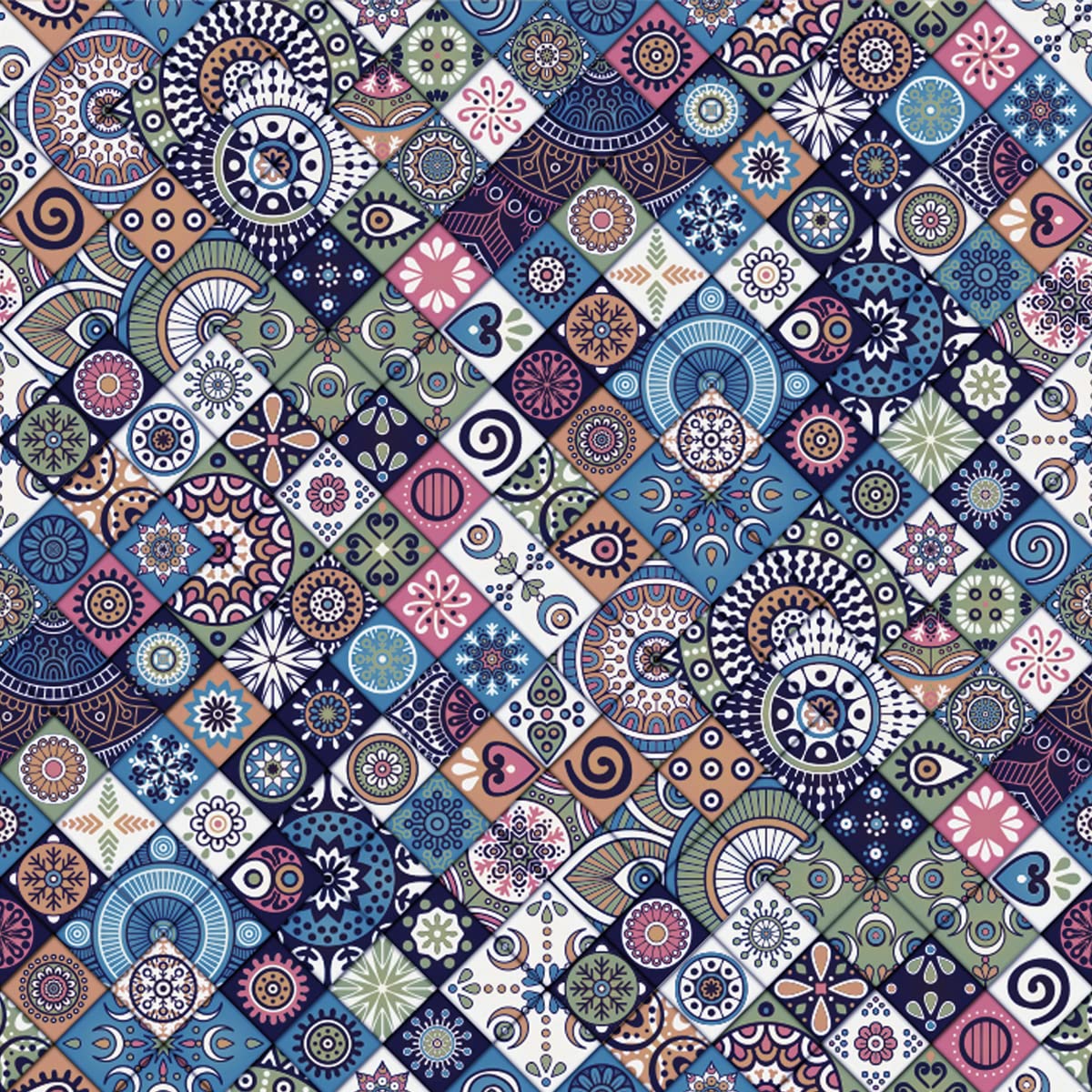 Bohemian Upholstery Fabric for Chairs,Boho Geometric Ornamental Outdoor Fabric by The Yard Waterproof,Vintage Exotic Floral Decorative Fabric for Upholstery and DIY Projects,3 Yards,(L276*W150cm) Blue