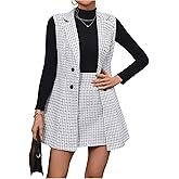 Floerns Women's 2 Piece Outfit Workwear Plaid Print Lapel Neck Vest Blazer and Skirt Set