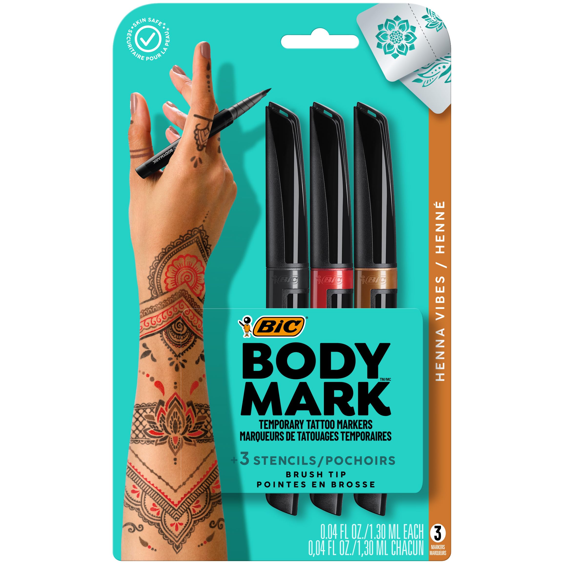 BIC BodyMark Temporary Tattoo Marker, Henna Vibes, Assorted Colors, 3-Count - Amazon Vine