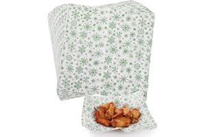 KIKISML 100 PCS Deli Paper Sheets 12x12 Inch, Christmas Decoration Food-Grade Greaseproof Paper Food Basket Liners for Sandwiches, Burgers, Fries Wrapping Paper Sheets, Green Christmas Snowflakes
