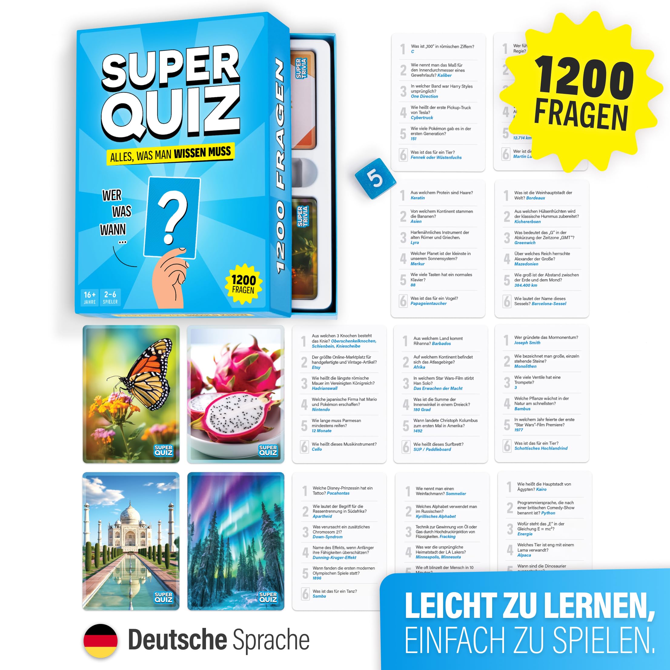 The World Game Super Quiz - Deutsche Version - Trivial Gesellschaftsspiele für Erwachsene mit 1200 Fragen - Brettspiele mit Quizkarten - Wissensspiel für Familie mit Teenagern - Party Spiele 2