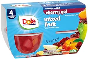 Dole Fruit Bowls Mixed Fruit in Sugar Free Cherry Flavored Gel Snacks, Pineapple, Peaches, Pears, 4.3oz 4 Total Cups, Gluten & Dairy Free, Bulk Lunch Snacks for Kids & Adults