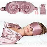 VOCOSTE 22 Momme Pure Silk Sleep Mask with Travel Pouch, 3D Contour Adjustable Blindfold for Side Sleepers, Eye Mask Locks Light for Sleeping, Bean Pink