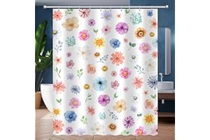 JWXCBIM Boho Floral Shower Curtain, Spring Colorful Botanical Flower Leaves Bohemian Fabric Shower Curtain Set with 12 Hooks, Bathroom Bathtub Accessories Decor Cloth Curtain 60x72 Inches