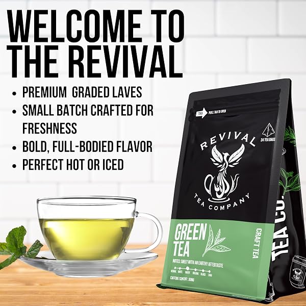 REVIVAL TEA COMPANY GREEN TEA – SIGNATURE GREEN TEA MADE FROM 100% CHUN MEE TEA FLAVOR – LOOSE LEAF 6 OUNCES
