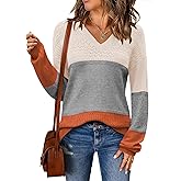 Zeagoo Womens 2026 Fall Sweaters Casual Long Sleeve Ribbed Knit Pullover V Neck Lightweight Crochet Pullover Sweater Top