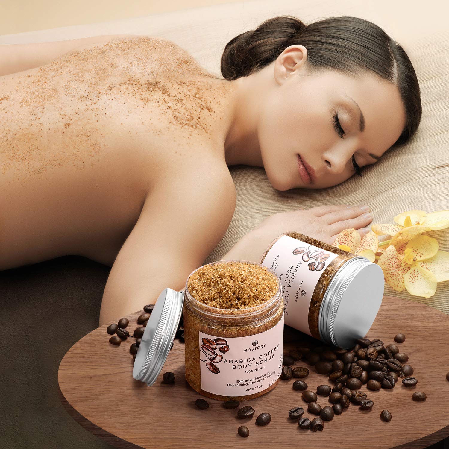 Exfoliating Dead Sea Salt Body Scrub - Arabica Coffee Organic Natural Scrubing Moisturizing Foot Leg Soft Scrubs For Women Men Cellulite Exfoliator Anti-Acne Wrinkles Vitamin E Hyaluronic Acid Coconut Oil 10 oz : Beauty