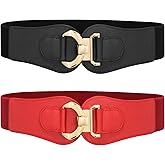 JASGOOD Women's Wide Stretchy Waist Belts for Dresses Vintage Elastic Waistband with Gold Buckle