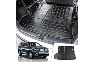 Rongtaod Cargo Mat Compatible with 2014-2019 Toyota Highlander Trunk Mat Cargo Mat Cargo Liner All Weather Back Seat Cover Protector 2018 Highlander Accessories (Trunk Mat with Backrest Mat)