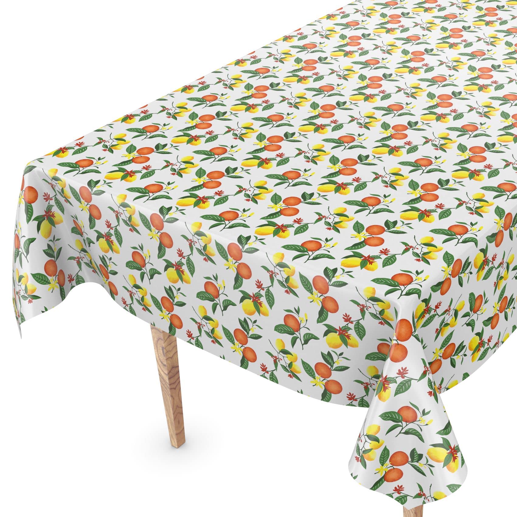 ANRO Oilcloth Tablecloth, Washable, Cut Edge, Orange, Lemon, Easy Care, 100 x 140 cm