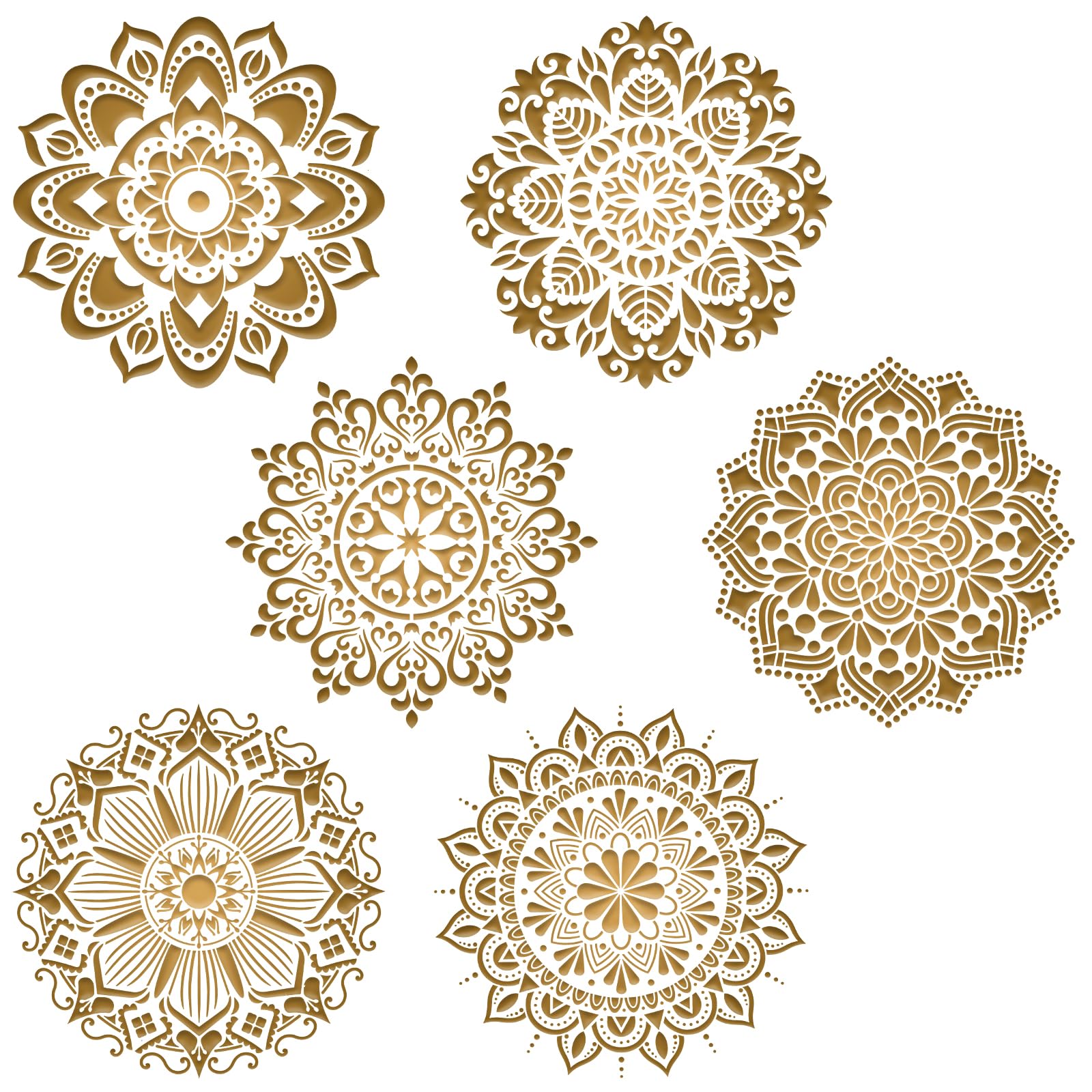 Pack of 6 Large Mandala Stencils, Reusable Painting Template Accessories, DIY Flower Craft Stencils, Wall Design for Wall, Floor, Tile Decoration (30 x 30 cm)