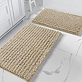 Yimobra Bathroom Rugs Sets 2 Piece - Quick Dry Extra Thick Luxury Chenille Bath Mat, Non Slip Super Absorbent for Tub Shower Sink, Machine Washable Shaggy Floor Mat, 32"x20"+24"x17" Inch, Pale Khaki