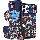 Buleens for iPhone 15 Pro Case 6.1 Inch - with Ring Stand & Camera Cover Aesthetic Cute Designed for Women Girls Cartoon Kawaii Dogs for Phone Case for iPhone 15 Pro Compatible with Magsafe