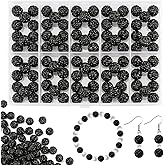 YONOVO 100Pcs 10mm Black Rhinestone Beads for Jewelry Making, Shiny Round Disco Ball Sparkly Beads Bulk with 10-Grid Storage Box for DIY Baseball Necklaces Shamballa Bracelets