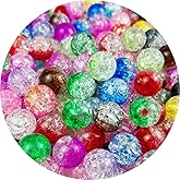 300pcs Crackle Acrylic Beads 8mm Crystal Round Crafts Bulk Spacer Beads for Jewelry Making Necklace Bracelet Earrings DIY Jewelry Decoration(Mix Colors)